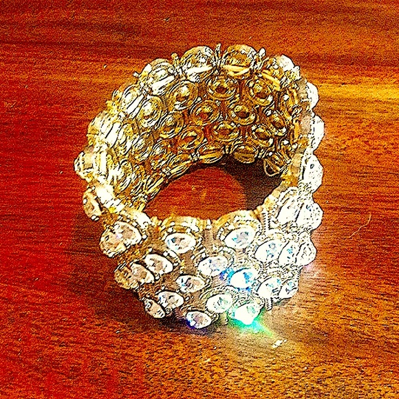 Crystal and Yellow Gold Evening Stretch Bracelet - Picture 2 of 2